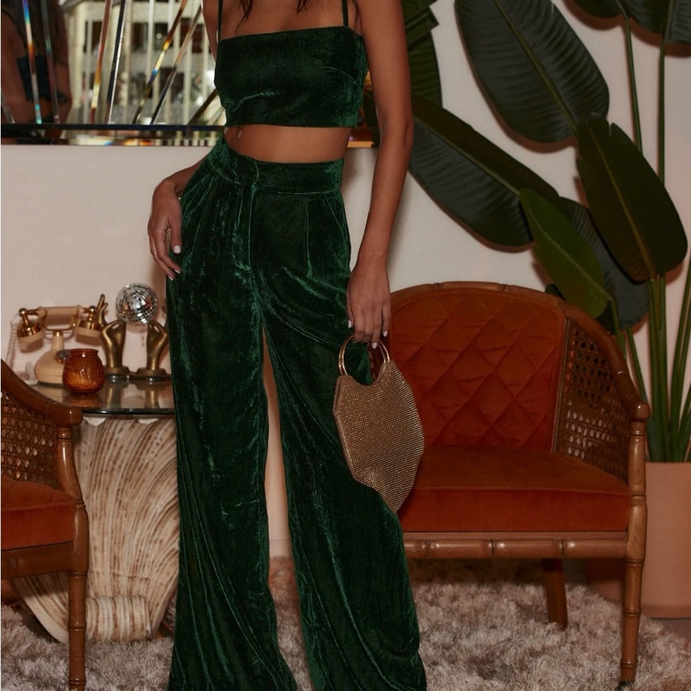 NWT: 12th Tribe velvet two piece set. Trousers + crop